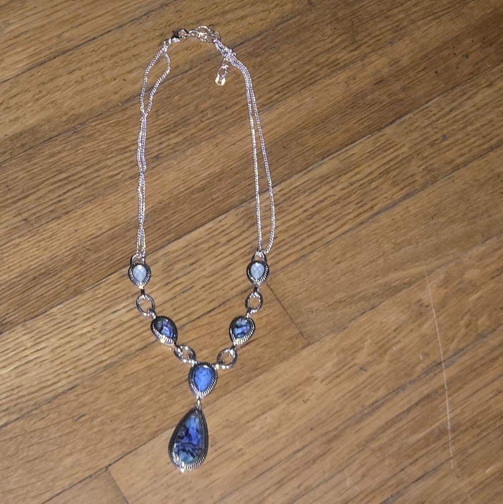 Silver-tone Blue Teardrop Pendant Necklace - Women's Jewelry